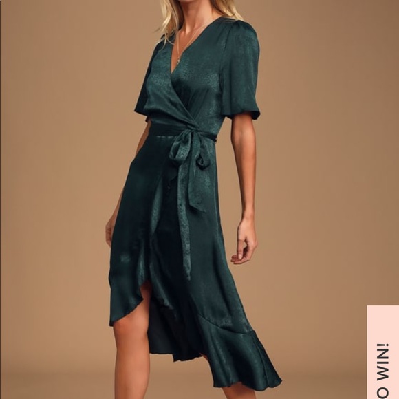 Lulus Dresses & Skirts - Lulus Wrapped Up In Love Dark Green-Wrap MidiDress